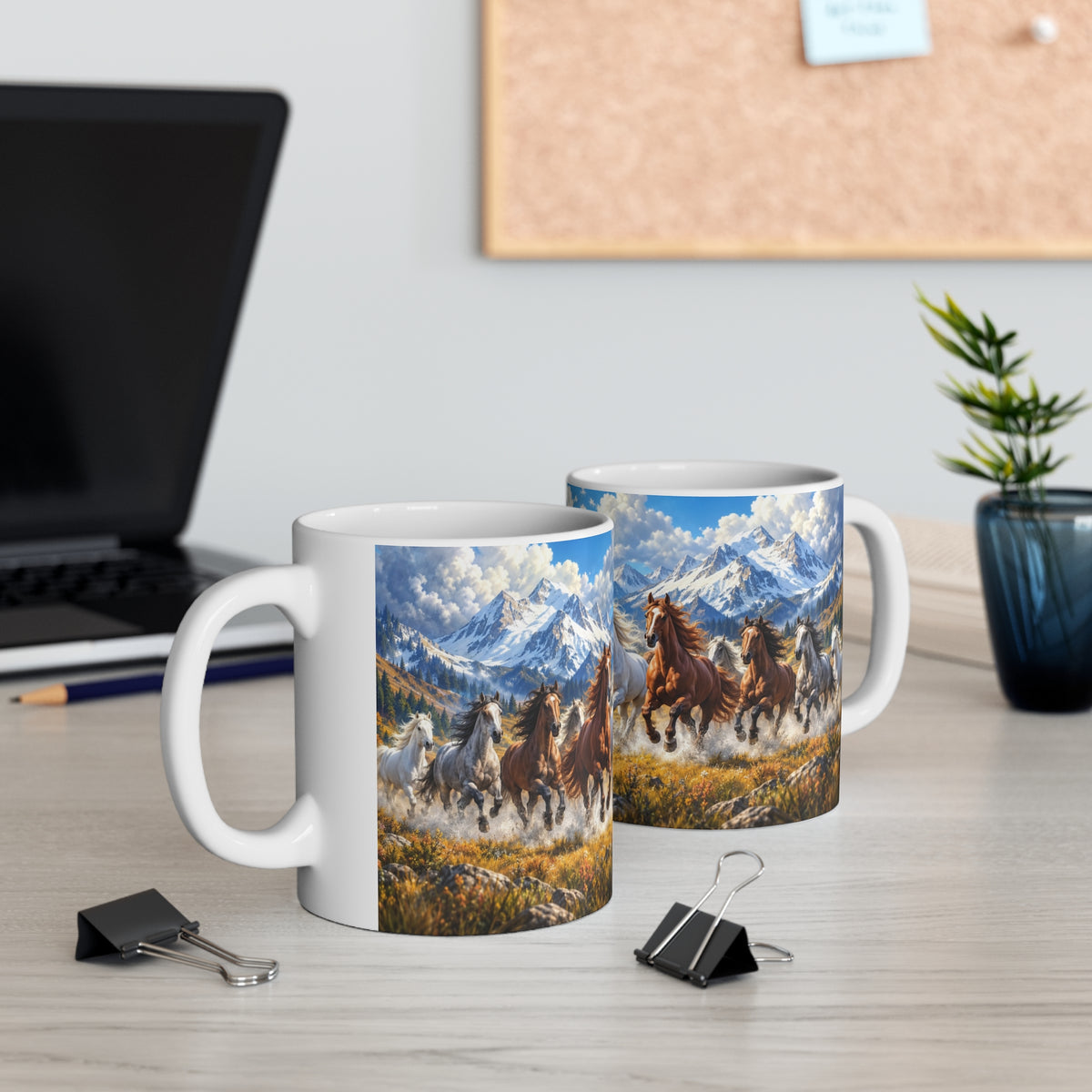 Mug Chevaux au Galop dans les Montagnes – Tasse Paysage Nature avec Troupeau de Chevaux – Cadeau Original Amoureux des Chevaux