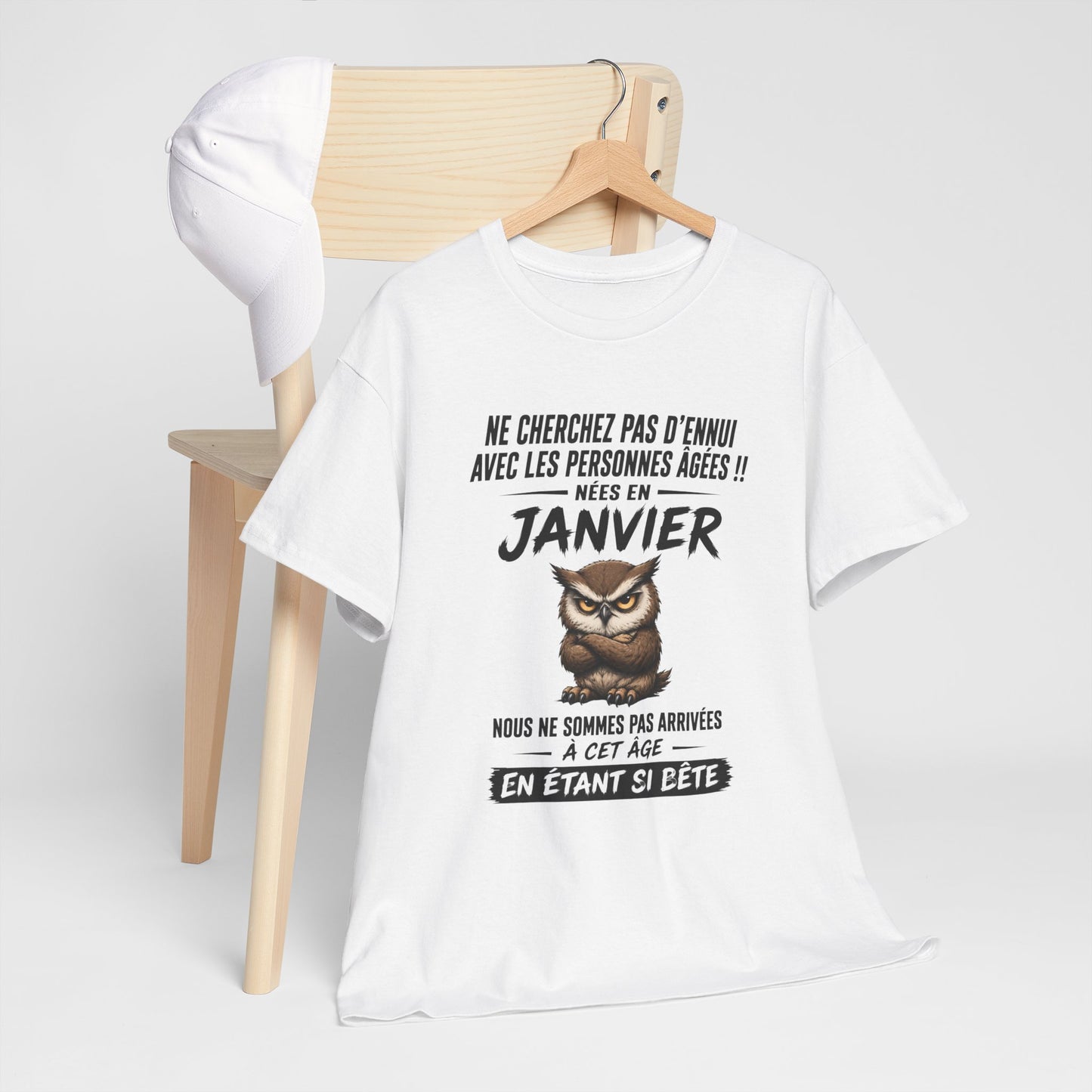 Tee-Shirt Retraité Janvier Humour – Cadeau Anniversaire Senior Homme Femme – Chouette Drôle Retraite
