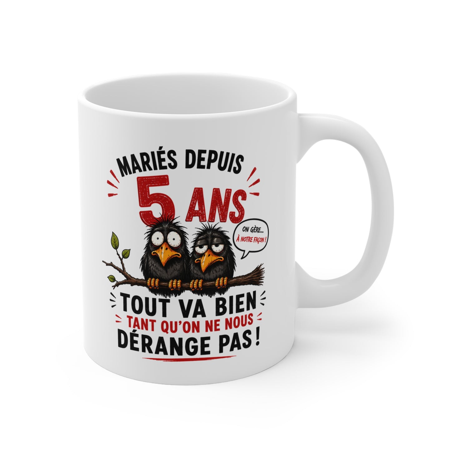 Tasse Mariés Depuis 5 Ans – Mug Humour Anniversaire de Mariage 5 Ans Homme Femme – Cadeau Noces de Bois 325 ml