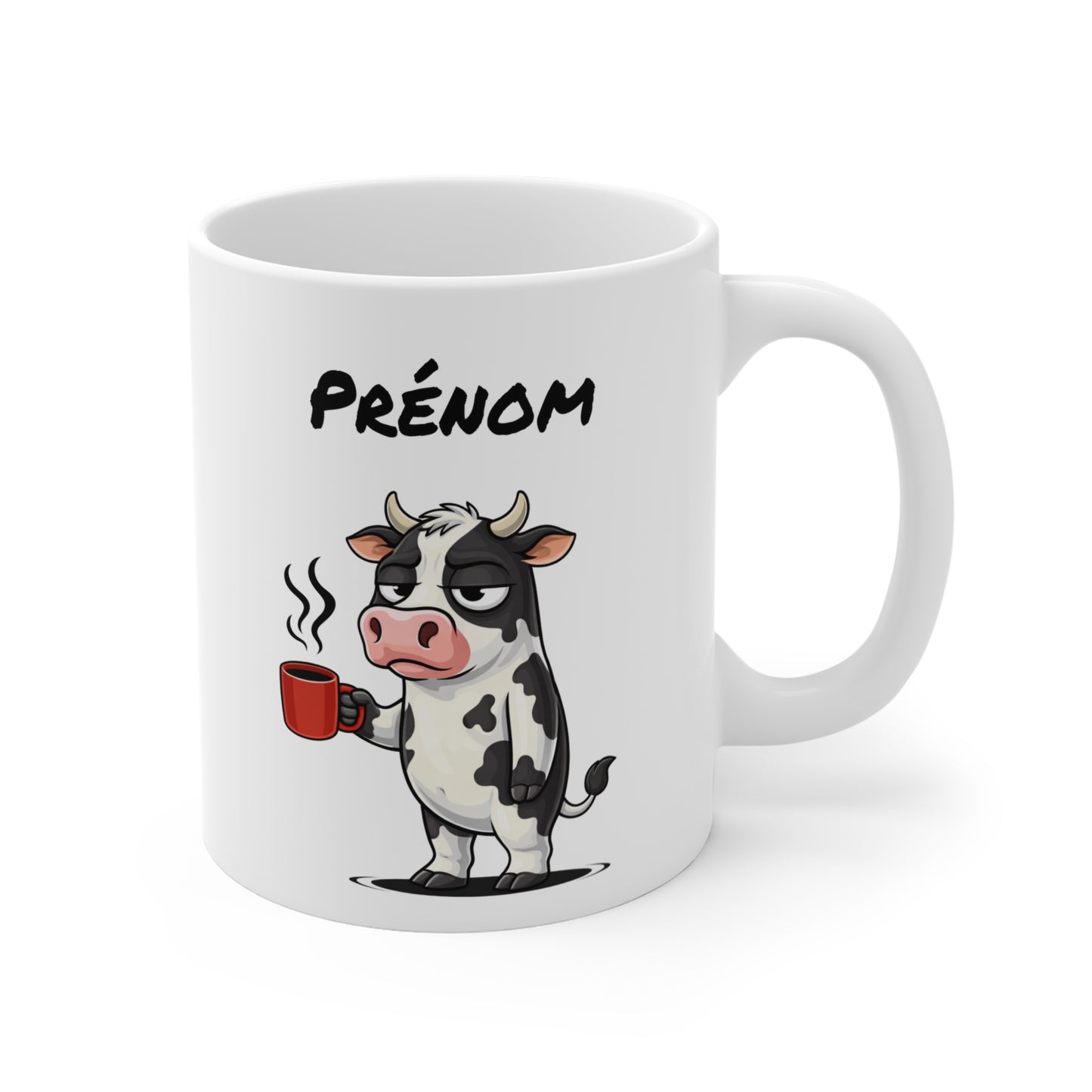 Mug Vache Fatiguée Personnalisable 325ml – Tasse Café Humour Animal Drôle Bureau Réveil Difficile Cadeau Original