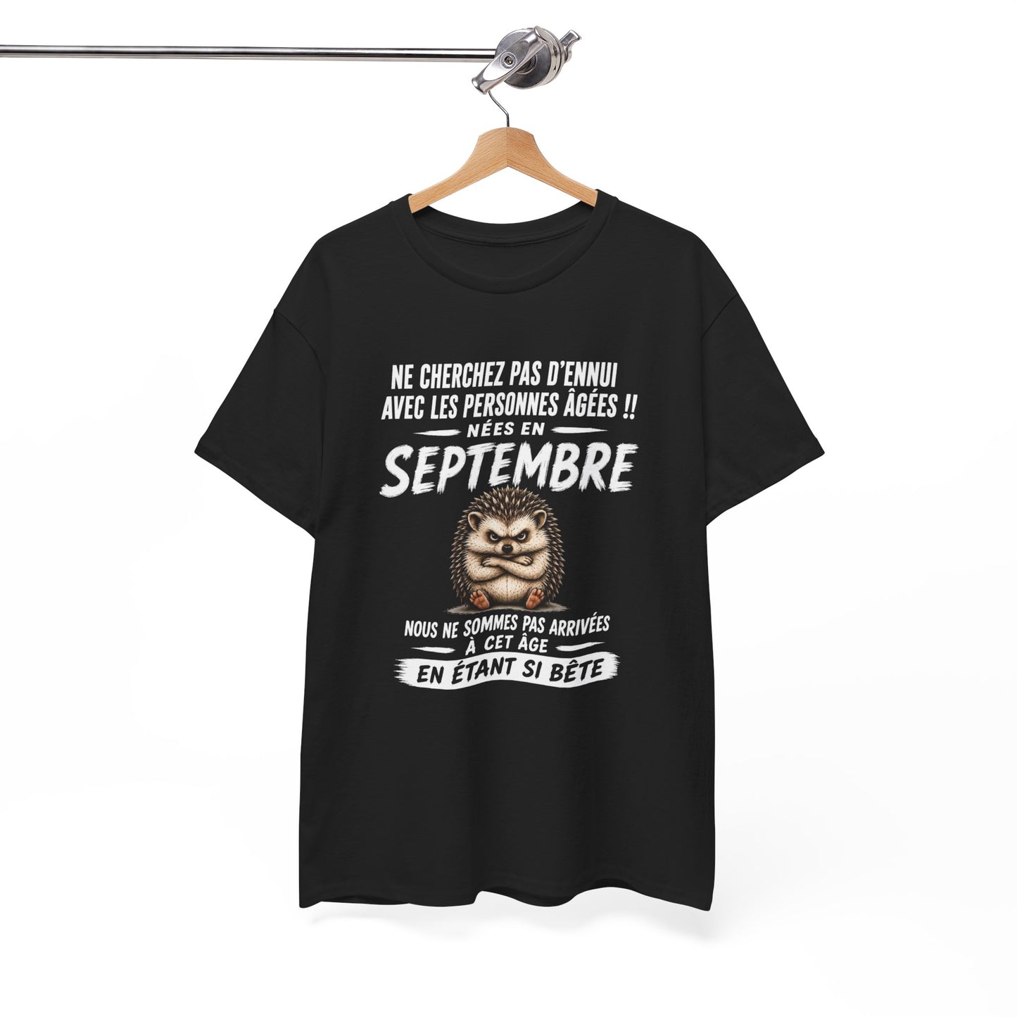 Tee-Shirt Né en Septembre Humour Senior – Cadeau Retraité Homme Femme – Hérisson Drôle Anniversaire Personne Âgée