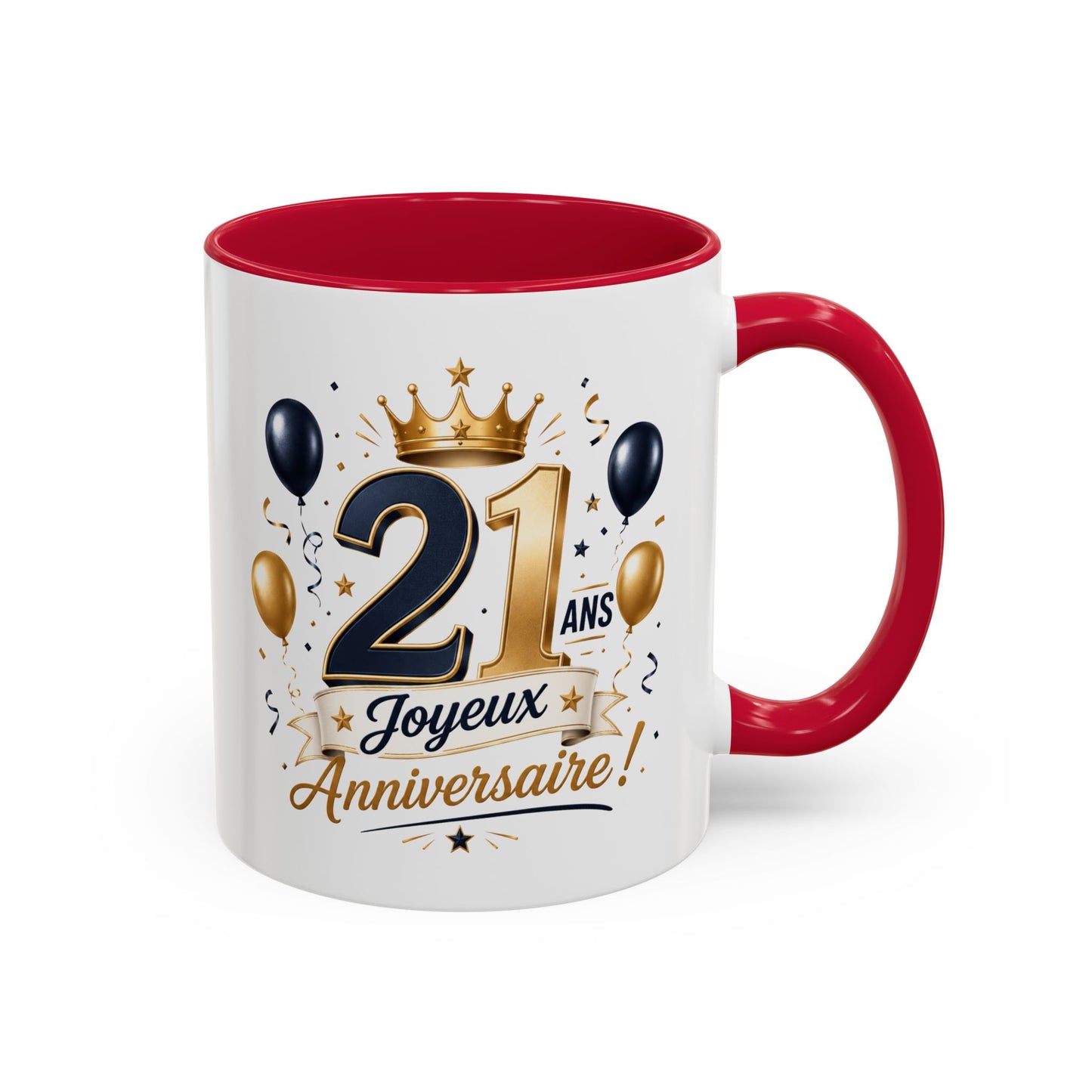 Mug Joyeux 21 Ans – Tasse Anniversaire 21 Ans – Cadeau Original pour Femme Homme – Idée Cadeau 21e Anniversaire Noir Bleu Rouge