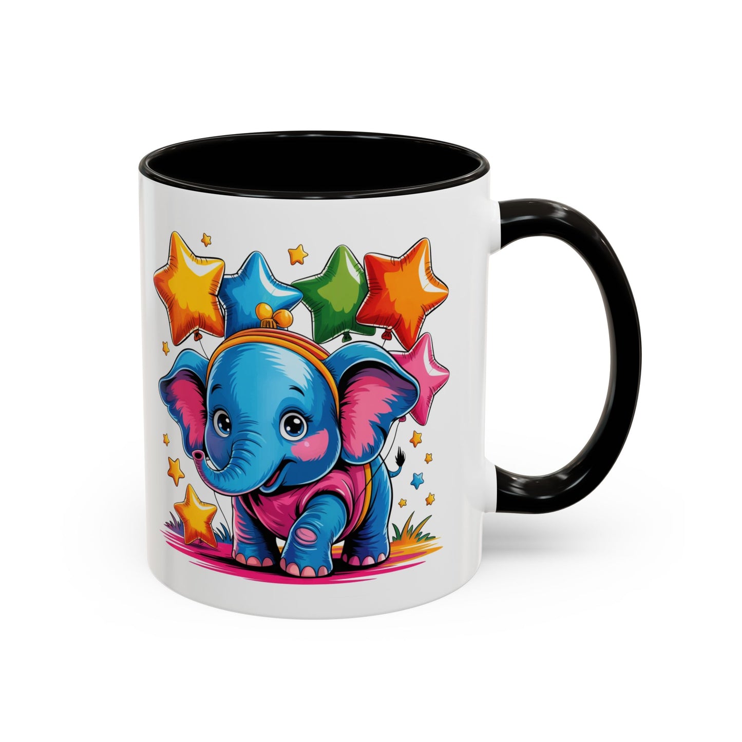 Mug Éléphant Mignon Multicolore – Tasse Design Kawaii Animaux et Ballons Étoiles – Cadeau Original 325ml