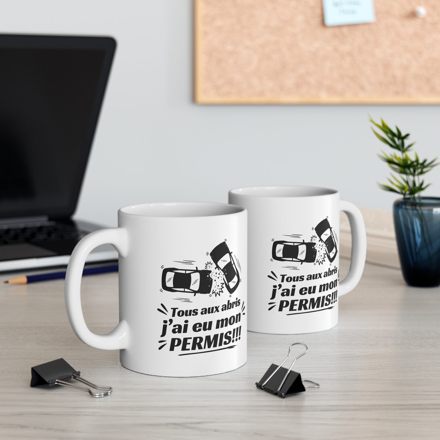 Mug Humour Permis de Conduire – Tous aux Abris J’ai Eu Mon Permis – Tasse Jeune Conducteur – Cadeau Réussite Permis Homme Femme