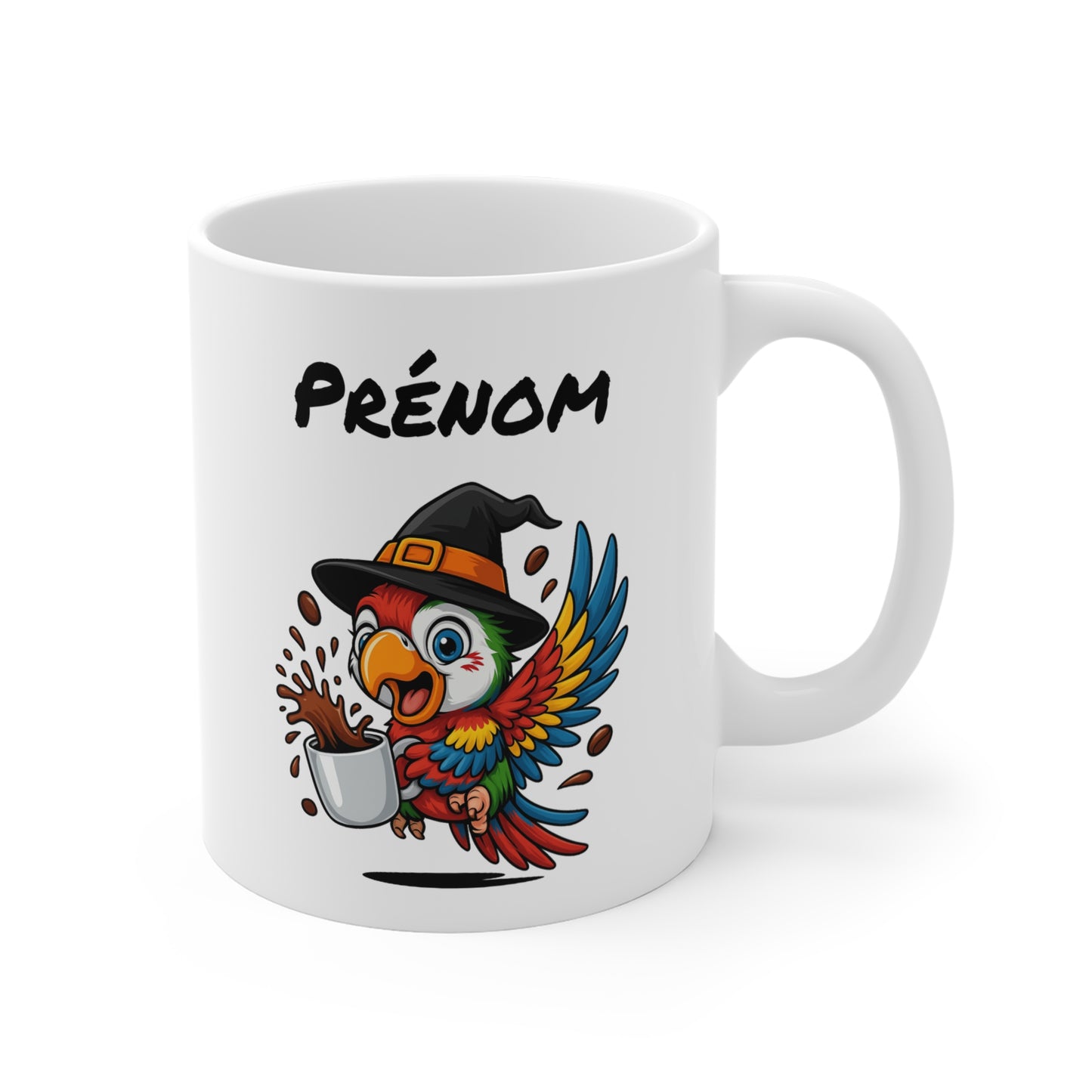 Tasse Personnalisable Perroquet Sorcière – Mug Halloween Prénom 325ml – Cadeau Fantaisie Original