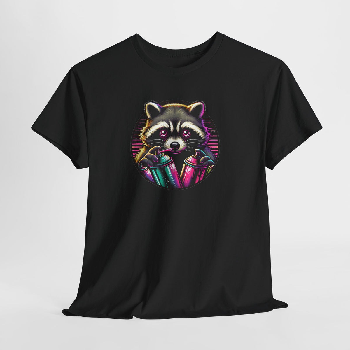 Tee Shirt Raton Laveur Graffiti Homme Femme – T-Shirt Animal Street Art Bombes de Peinture – Design Urbain Coloré