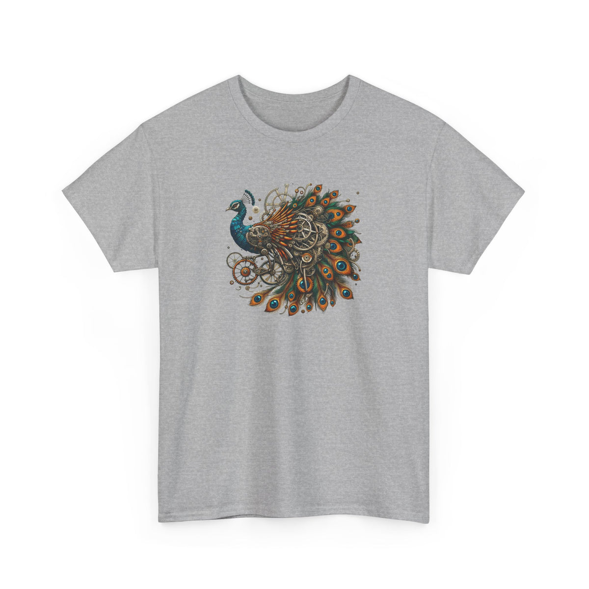Tee Shirt Paon Steampunk Homme Femme – T-Shirt Paon Mécanique Engrenages – Oiseau Vintage Industriel – Idée Cadeau Originale