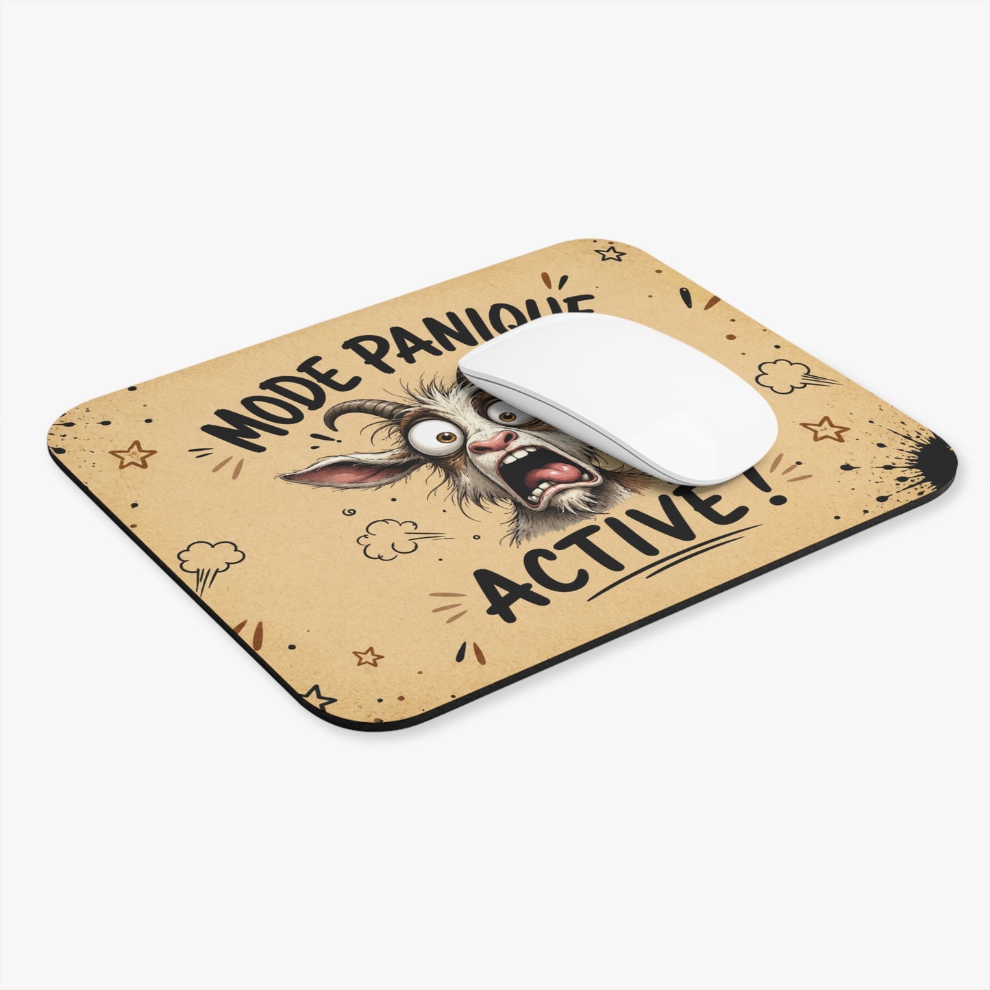 Tapis de Souris 22x18cm Mode Panique Activé – Chèvre Drôle et Déjantée – Cadeau Humour Bureau Homme et Femme