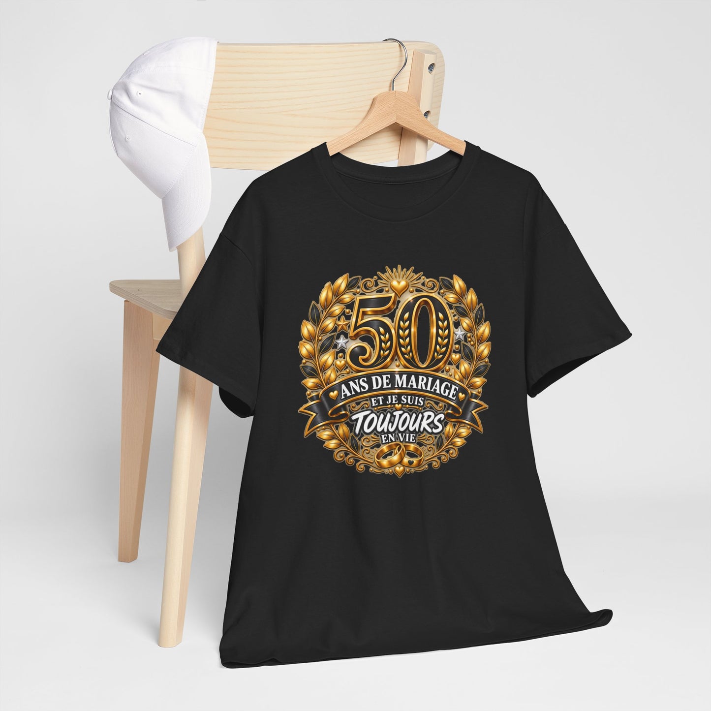 Tee Shirt 50 Ans de Mariage Homme Femme – Toujours en Vie – T-Shirt Humour Anniversaire de Mariage Couple Cadeau Original