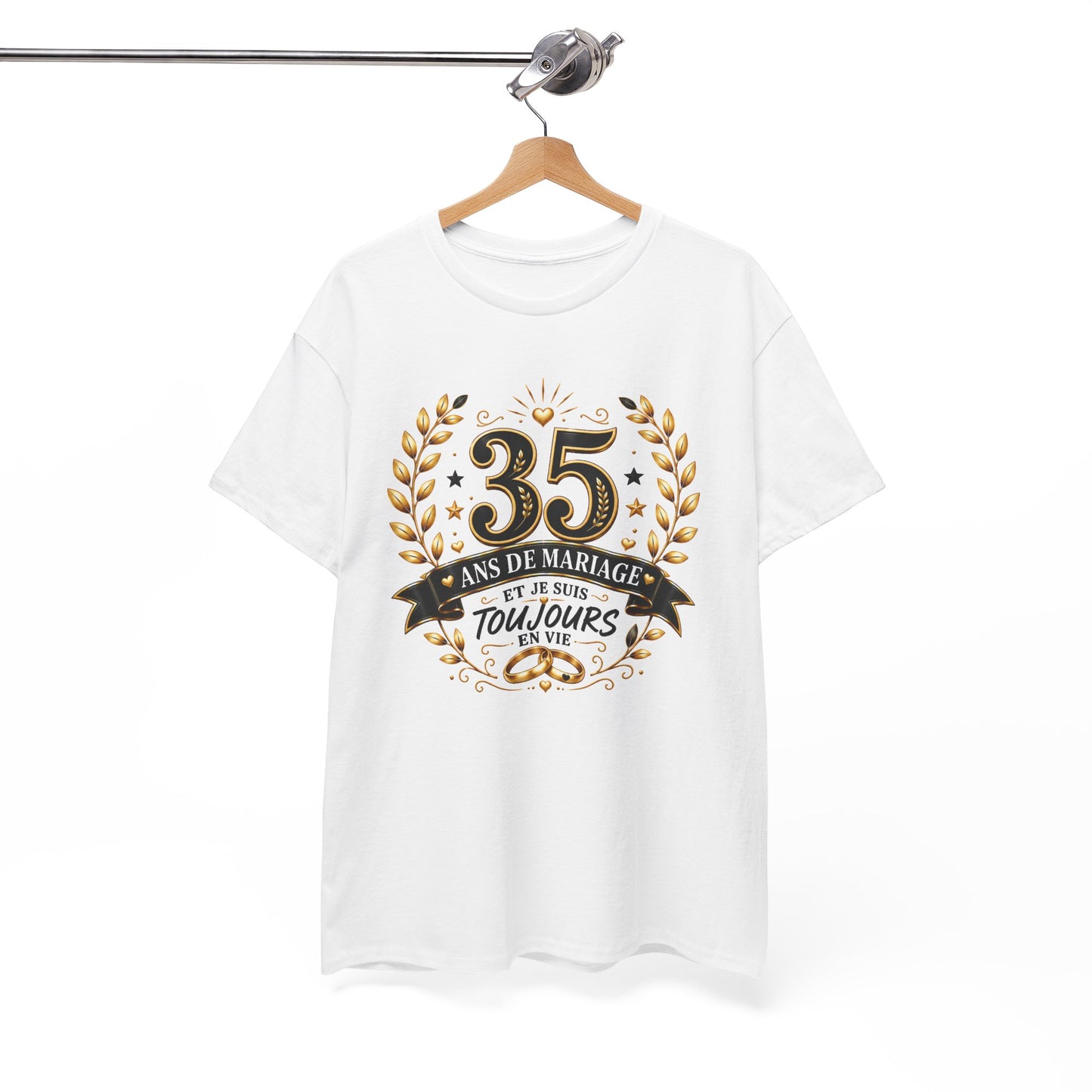 Tee Shirt 35 Ans de Mariage Homme Femme – Toujours en Vie – T-Shirt Humour Anniversaire de Mariage Couple Cadeau Original
