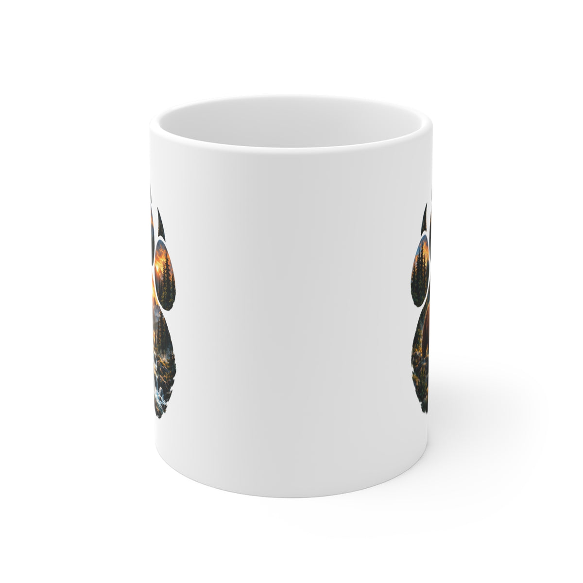 Mug Ours dans une Empreinte de Patte – Tasse Paysage Montagne, Forêt et Coucher de Soleil – Cadeau Original Amoureux des Ours