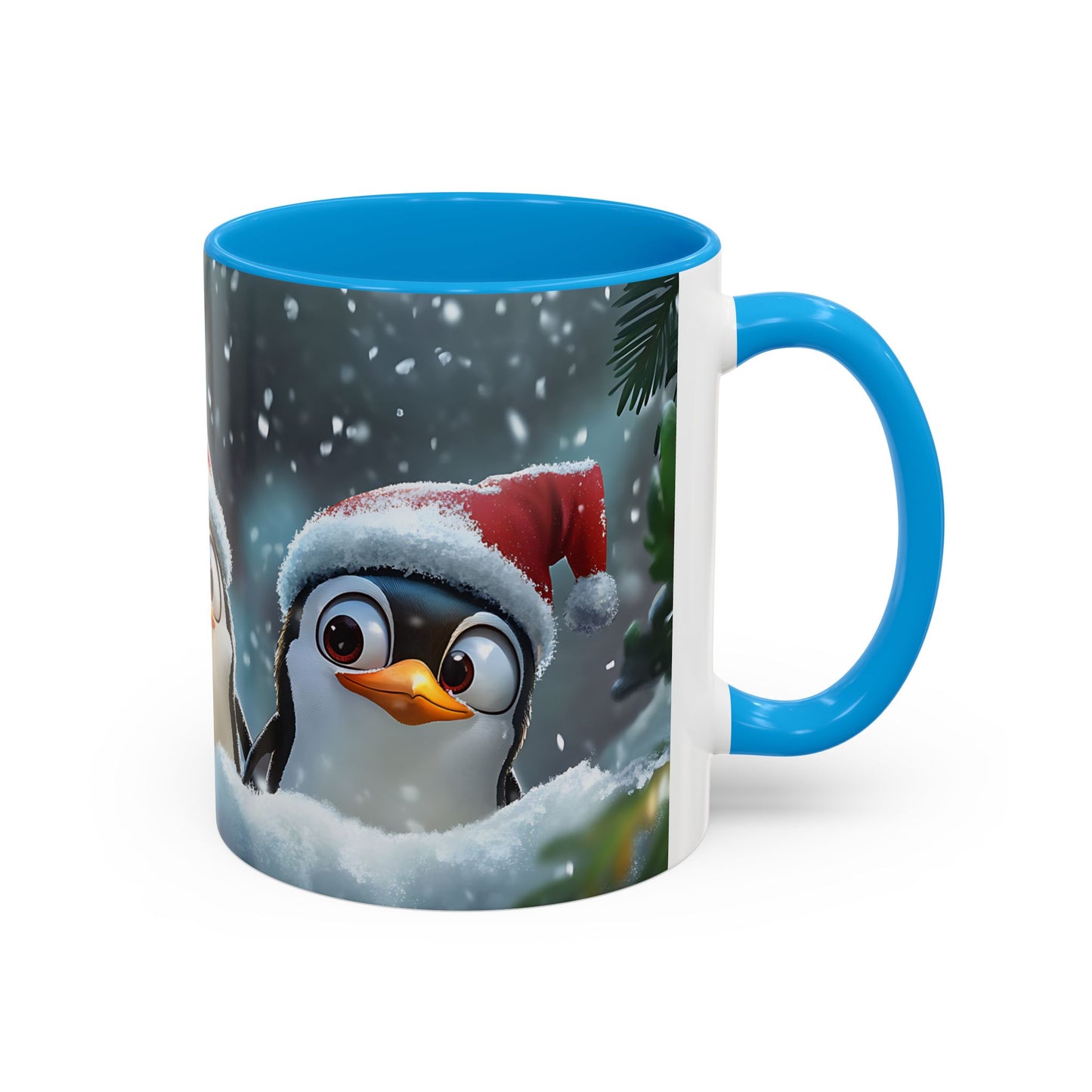 Tasse Pingouins de Noël – Mug Hiver avec Bonnets de Père Noël et Neige – Design Animal Kawaii 325ml