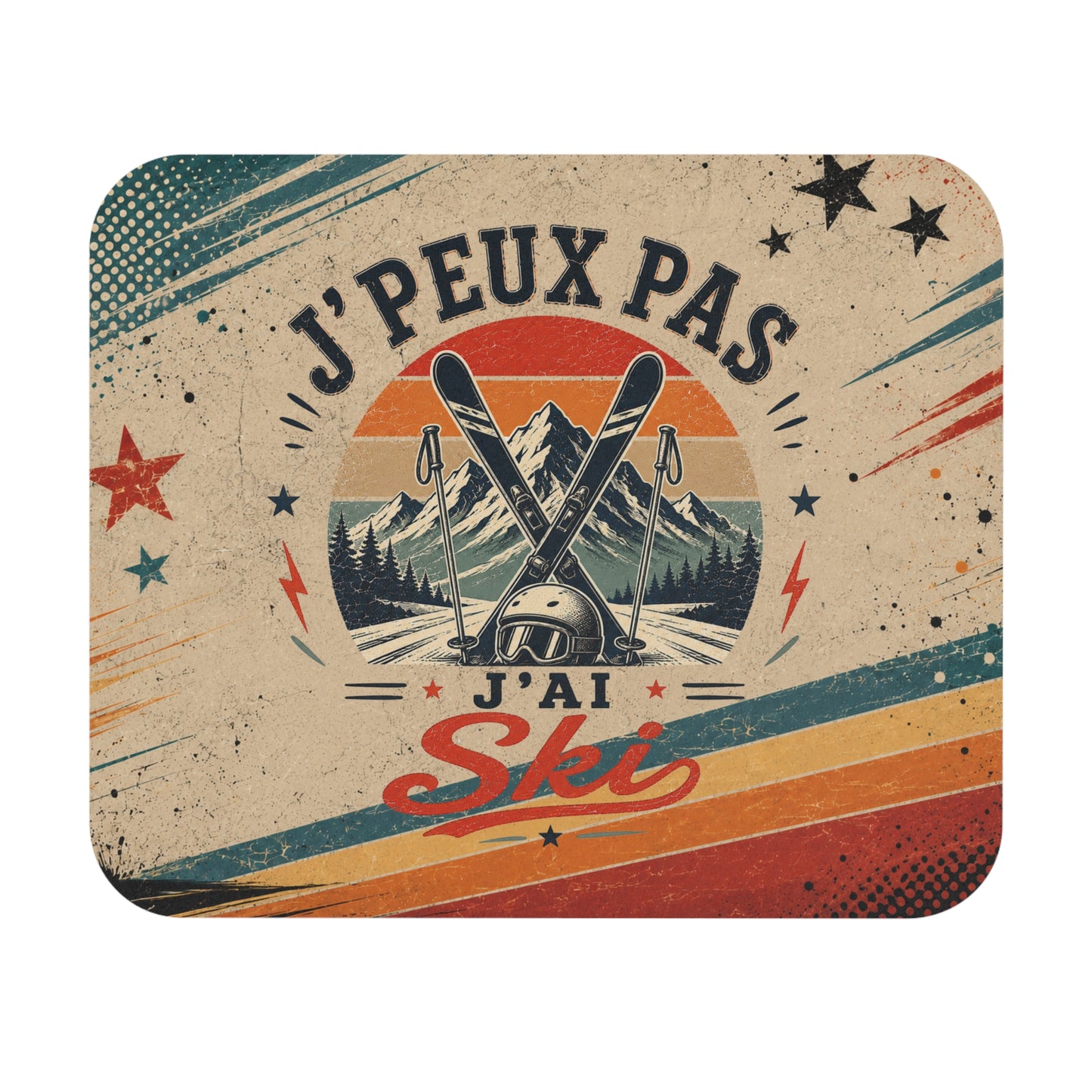 Tapis de Souris J'Peux Pas J'ai Ski Vintage – Cadeau Ski Homme et Femme – Accessoire Bureau Gamer Montagne Sport d'Hiver Original