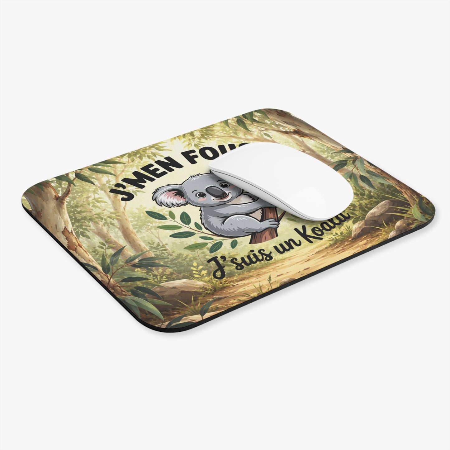 Tapis de Souris 22x18cm J’M’en Fous J’suis un Koala – Cadeau Humour Koala Homme Femme – Design Animal Mignon Kawaii – Accessoire Bureau Gaming