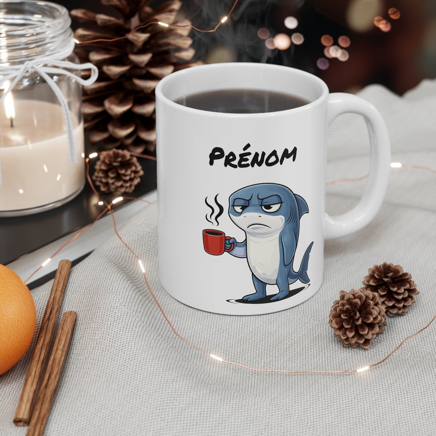 Mug Requin Fatigué Personnalisable 325ml – Tasse Café Humour Animal Drôle Mignon Réveil Difficile Cadeau