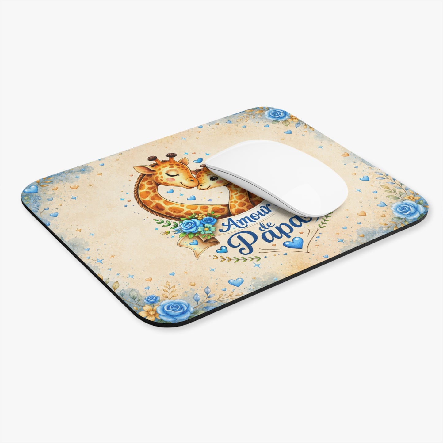 Tapis de Souris 22x18cm Amour de Papa Girafes Père Bébé Cadeau Homme Fête des Pères Anniversaire Bureau Décoration Bleue