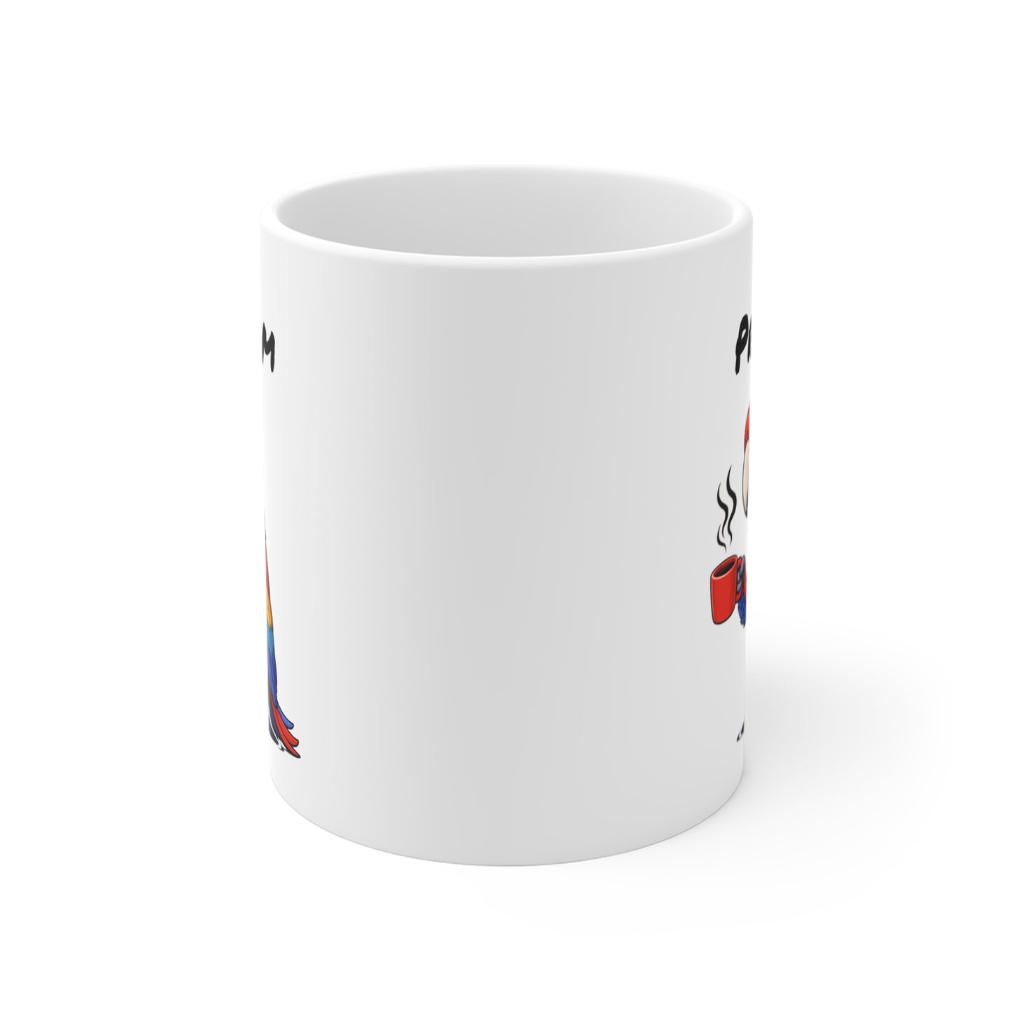 Tasse Perroquet Coloré avec Café – Mug Oiseau Exotique Tropical – Illustration Humour Fatigue 325ml – Cadeau Original