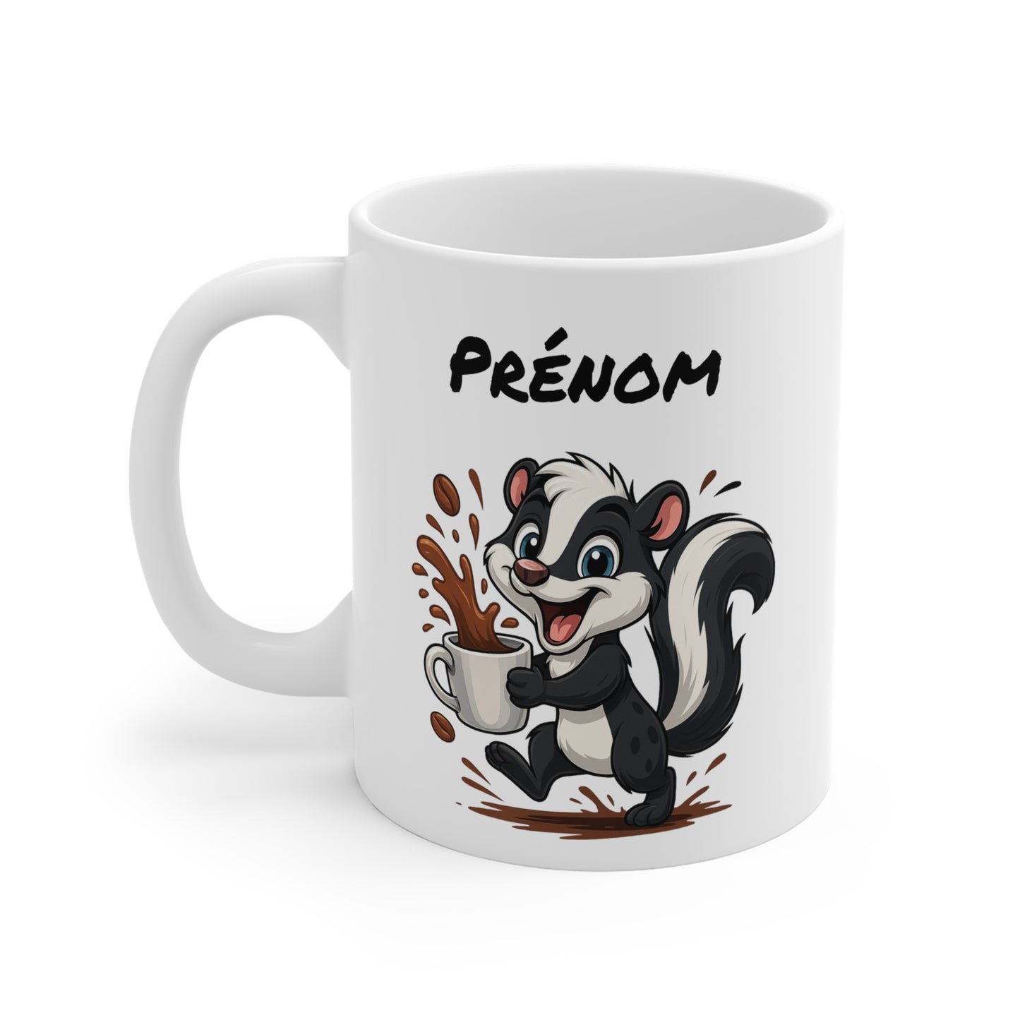 Tasse Personnalisable Putois Café – Mug Prénom Animal Cartoon Céramique 325ml – Cadeau Original