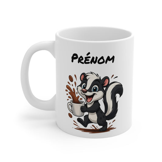 Tasse Personnalisable Putois Café – Mug Prénom Animal Cartoon Céramique 325ml – Cadeau Original
