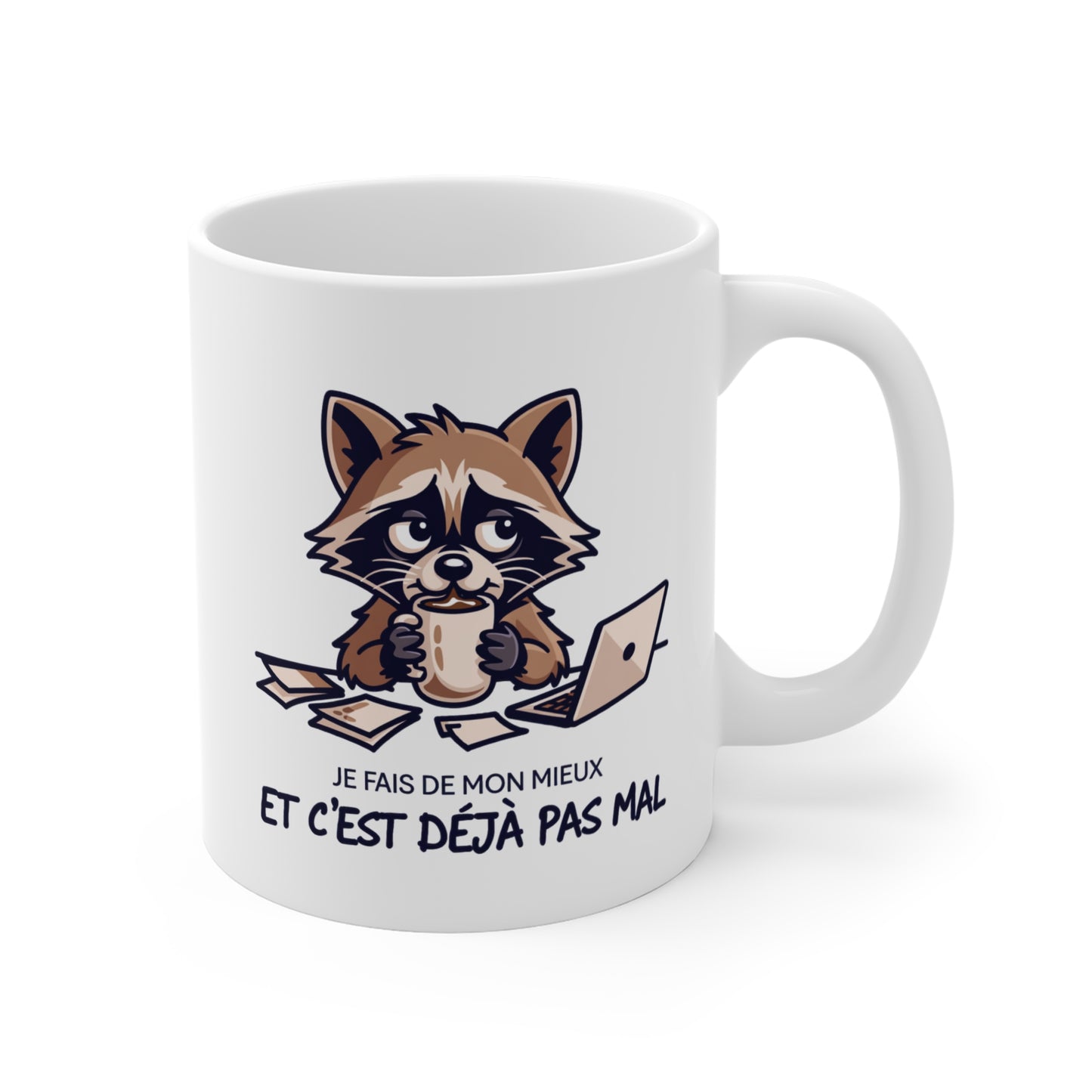 Tasse Je Fais de Mon Mieux et C’est Déjà Pas Mal – Mug Raton Laveur Humour – Cadeau Homme Femme 325ml