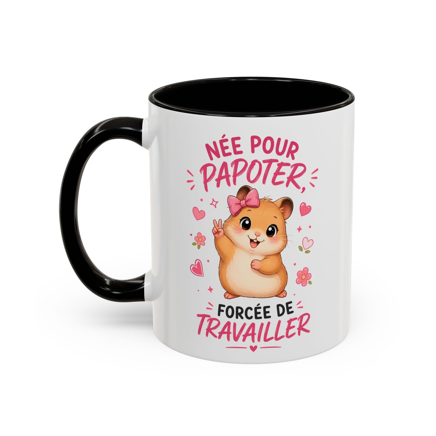 Tasse Née Pour Papoter Forcée de Travailler – Mug Humour Femme Hamster Mignon – Cadeau Collègue 325ml