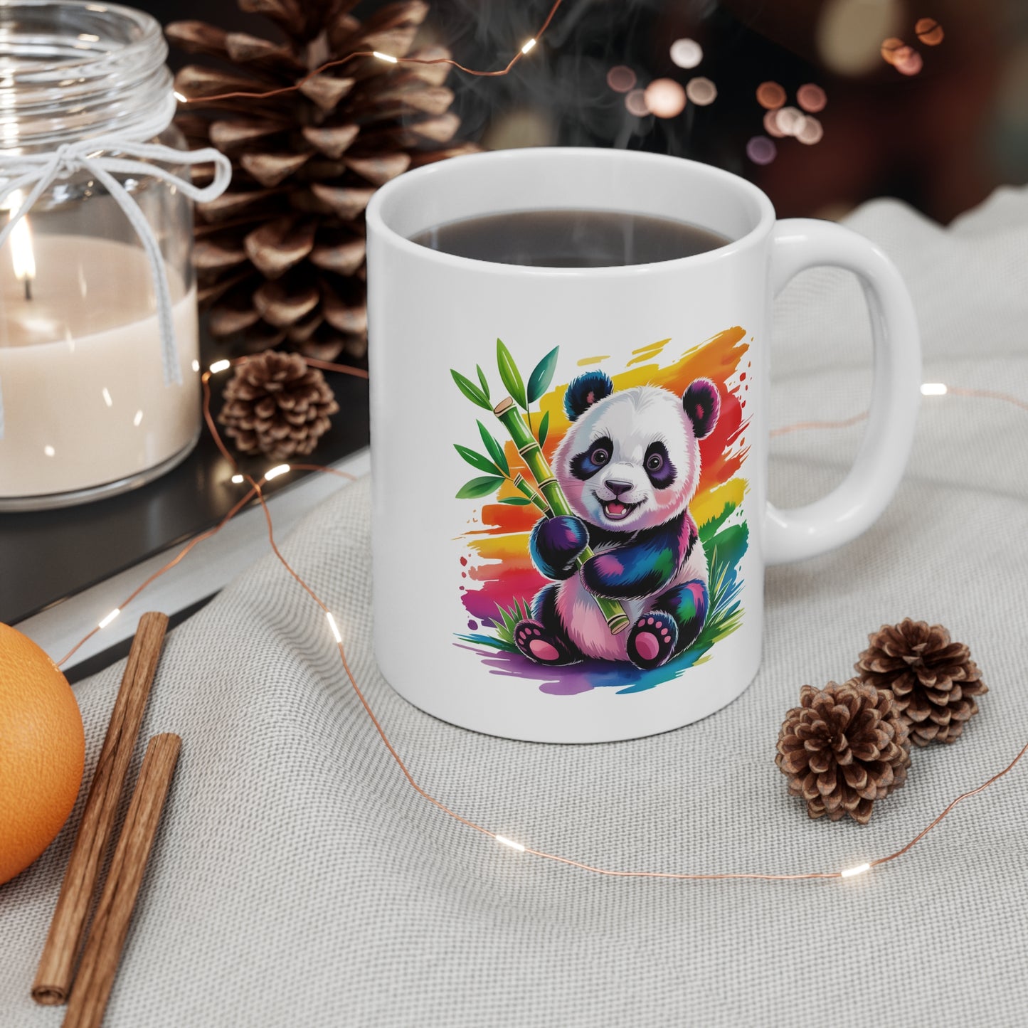 Tasse Panda Coloré – Mug Panda Arc-en-ciel avec Bambou – Design Mignon et Artistique – Cadeau Animal Fun 325ml