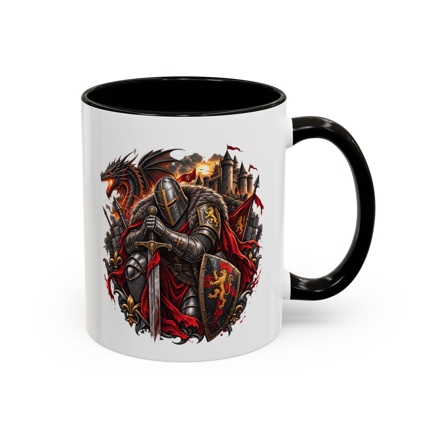 Mug Chevalier Médiéval Moyen âge– Guerrier Dragon et Château – Tasse Fantastique – Cadeau Original Homme