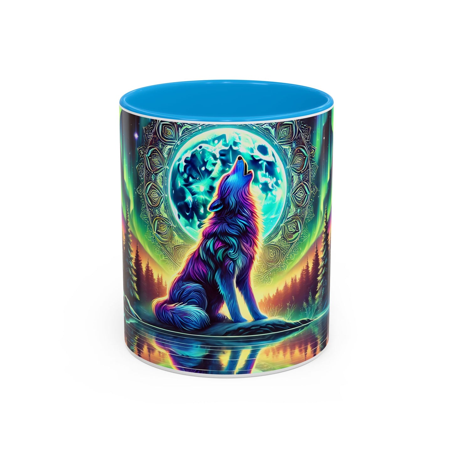 Mug Loup Mystique Aurore Boréale – Tasse Loup Hurlant Pleine Lune – Cadeau Fantaisie Nature 325ml