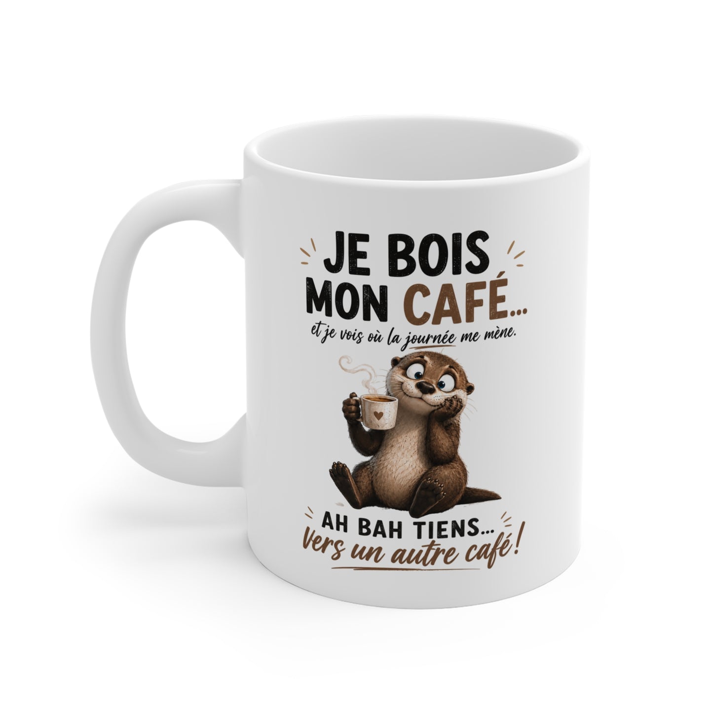 Tasse Je Bois Mon Café Vers Un Autre Café – Mug Loutre Drôle Caféine – Cadeau Homme Femme 325ml