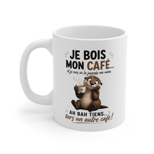 Tasse Je Bois Mon Café Vers Un Autre Café – Mug Loutre Drôle Caféine – Cadeau Homme Femme 325ml
