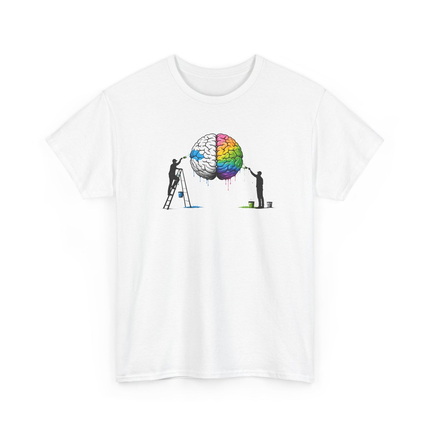 T-Shirt Cerveau Créatif Peinture – Tee Shirt Art et Intelligence Blanc Gris – Cadeau Artiste Créatif Homme Femme