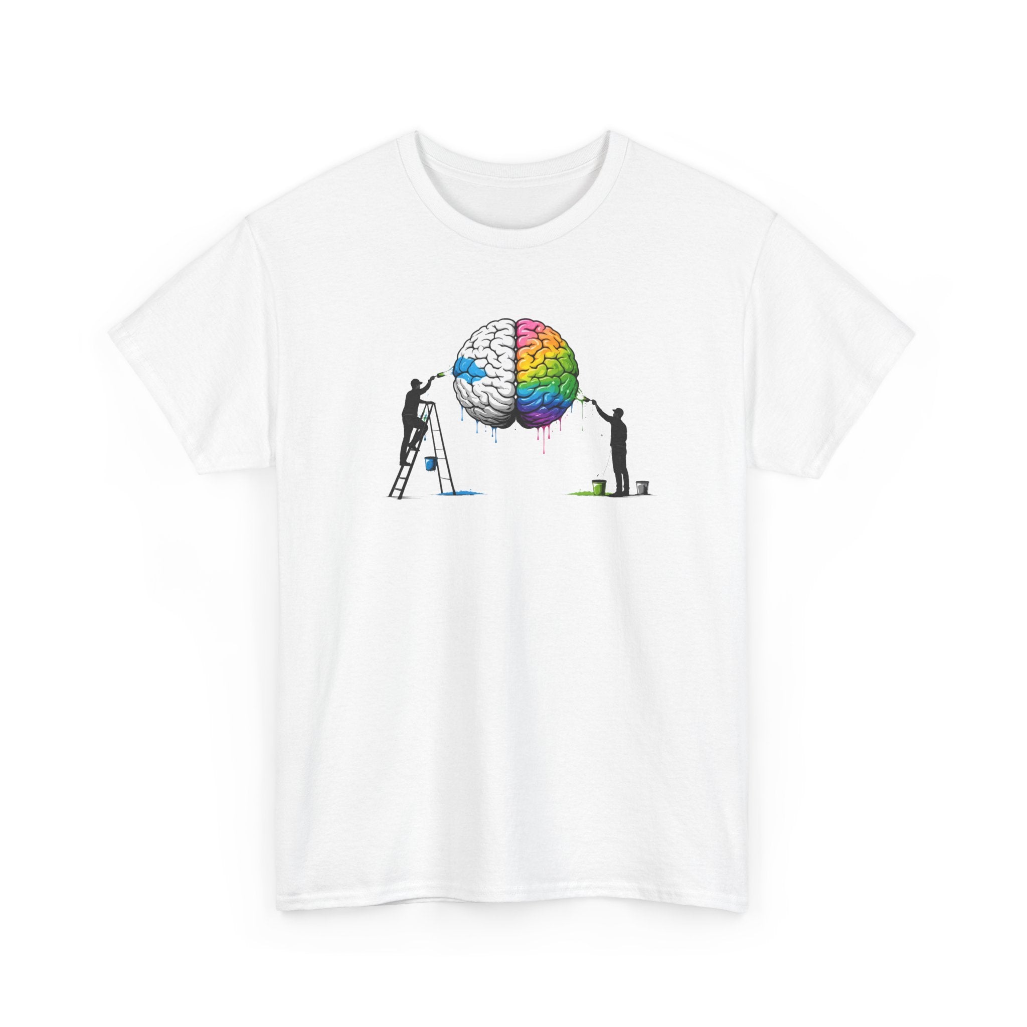 T-Shirt Cerveau Créatif Peinture – Tee Shirt Art et Intelligence Blanc Gris – Cadeau Artiste Créatif Homme Femme
