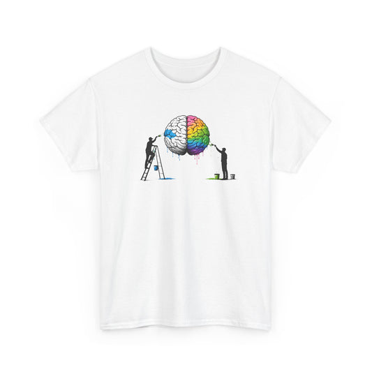 T-Shirt Cerveau Créatif Peinture – Tee Shirt Art et Intelligence Blanc Gris – Cadeau Artiste Créatif Homme Femme
