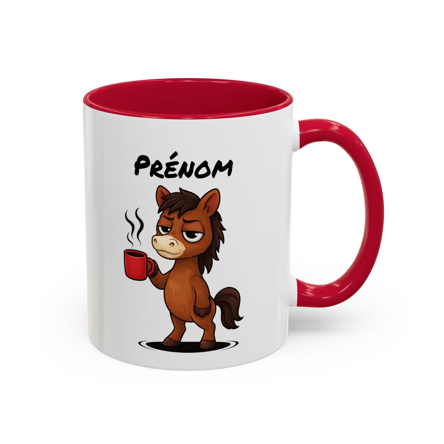 Mug Cheval Fatigué Personnalisable 325ml – Tasse Café Humoristique Prénom Cadeau Original Noir Bleu Rouge