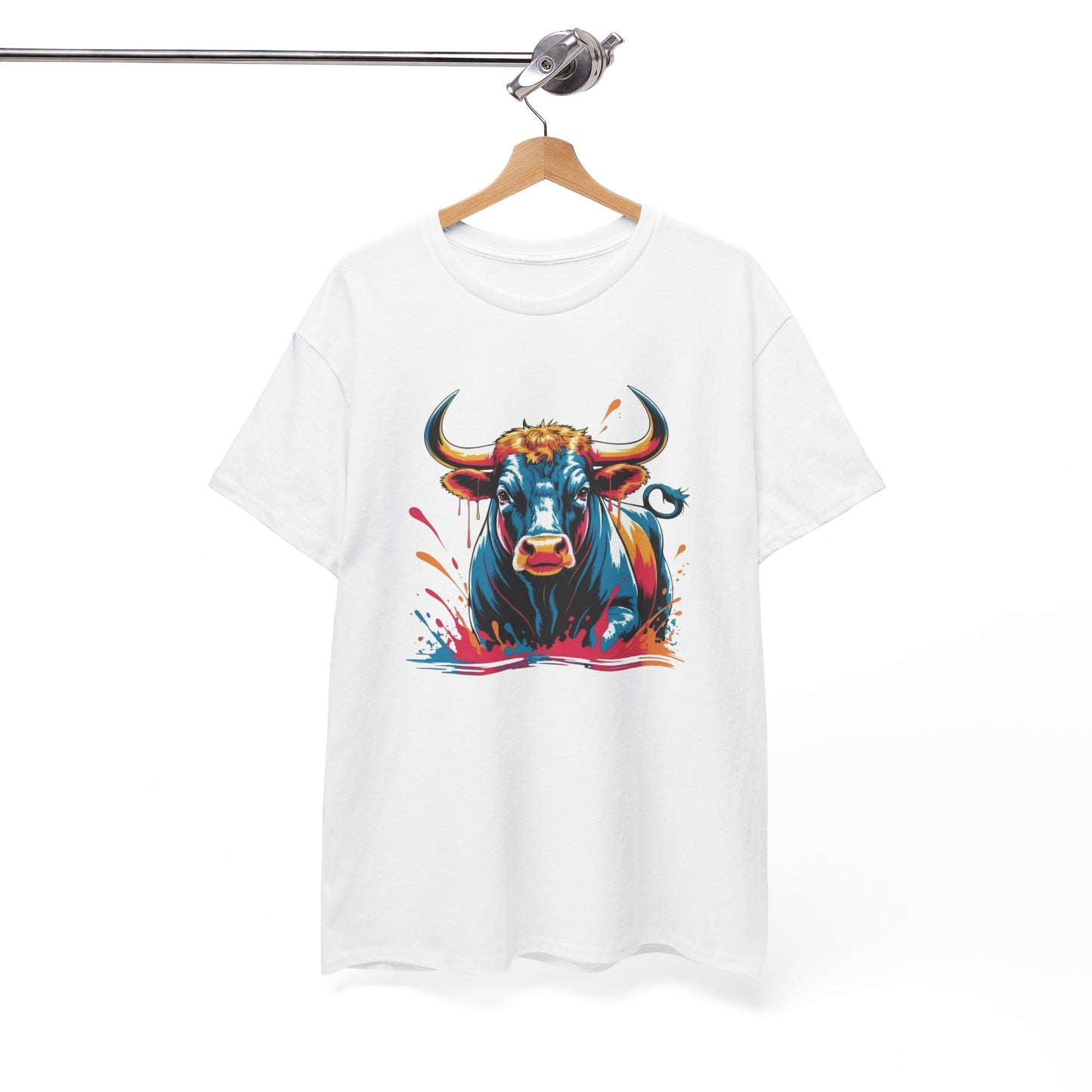 T-Shirt Taureau Adulte – Bull Color Splash Street Art – Tee Shirt Animal Puissant Noir Blanc Gris Cadeau Original