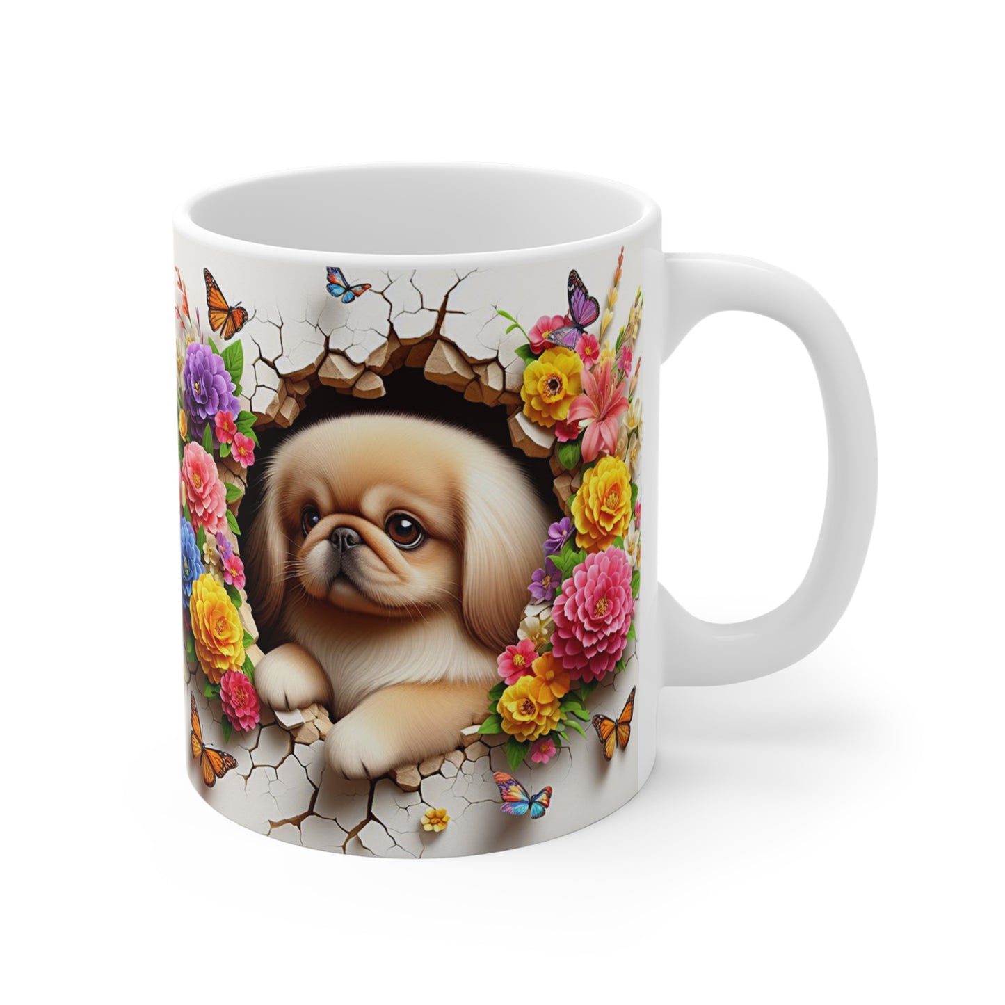 Tasse Chien Mignon & Fleurs – Mug Papillons Coloré Printemps – Cadeau Animaux 325ml