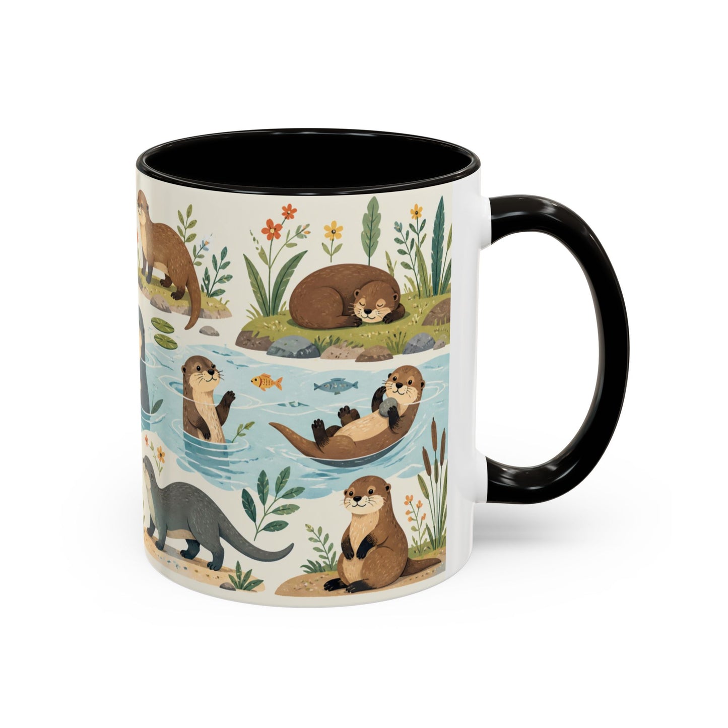 Tasse Loutres Mignonnes – Mug Animaux Nature et Rivière – Design Illustration Douce et Aquarelle – Céramique 325ml