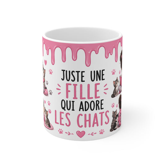 Tasse Juste Une Fille Qui Adore Les Chats – Mug Chat Kawaii Fille Passion Félin Chaton Cadeau Enfant Amoureuse des Chats 325ml