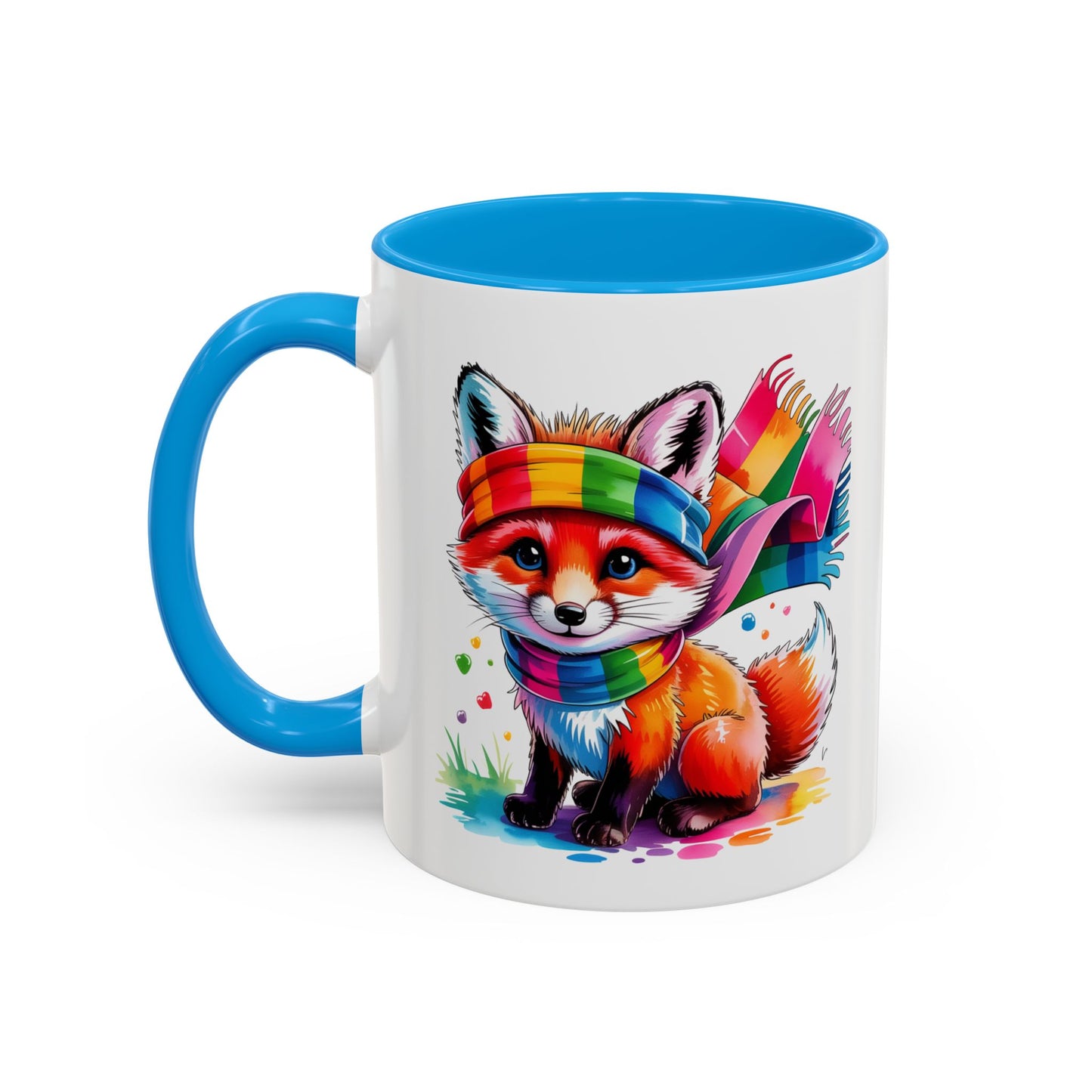 Mug Renard Coloré – Tasse Renard Arc-en-ciel avec Écharpe – Cadeau Animal Mignon 325ml
