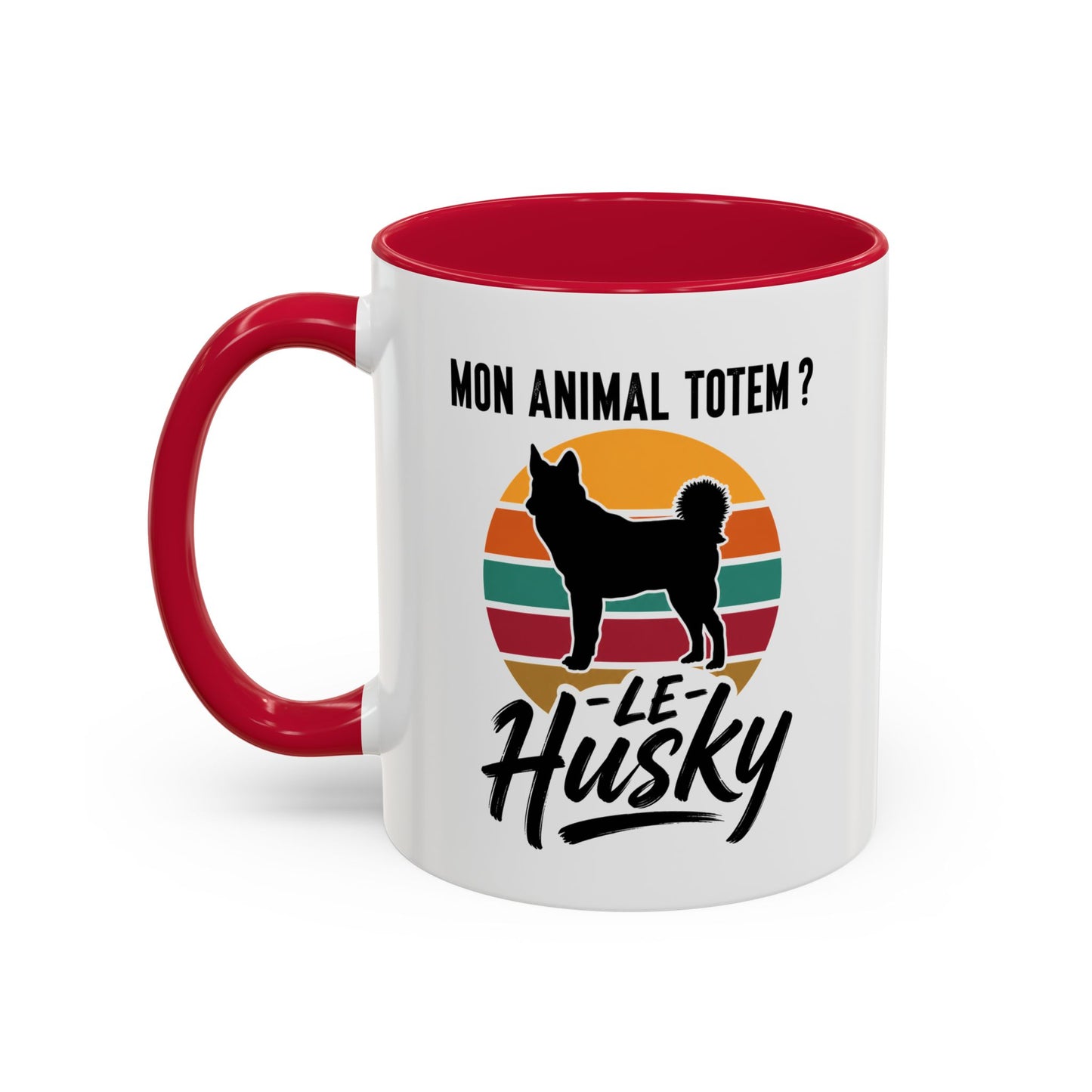 Mug Husky Homme et Femme – Tasse Chien pour Maître et Maîtresse – Cadeau Amoureux du Husky – Idée Cadeau Propriétaire et Passionné de Chiens – 325 ml Noir Bleu Rouge