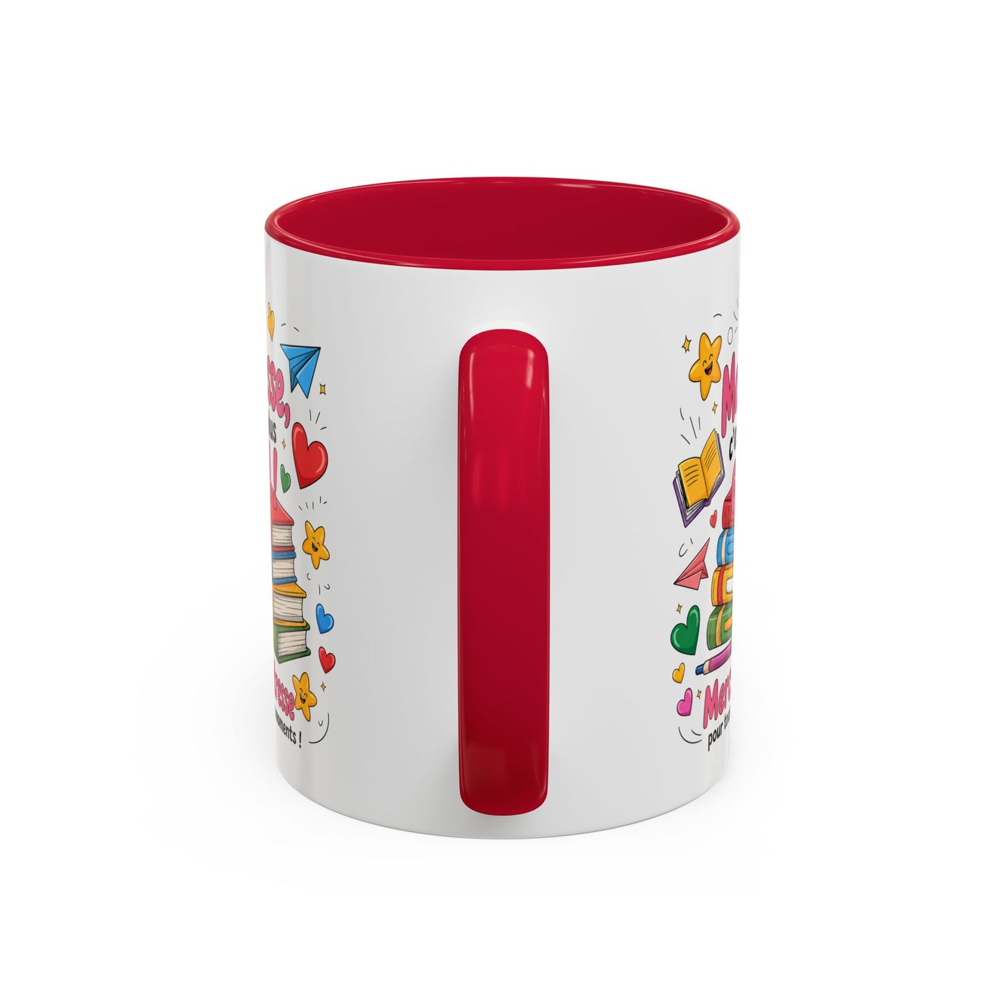 Tasse Merci Maîtresse – Mug Cadeau Fin d’Année École Primaire – Remerciement Enseignante 325ml Noir Bleu Rouge