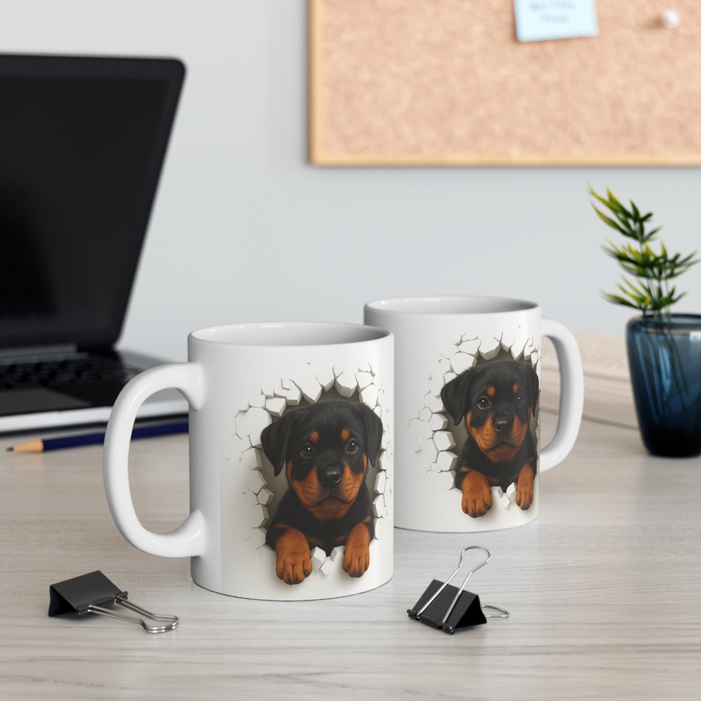 Mug Rottweiler Effet Mur Cassé – Tasse Chien 3D Trompe-l’œil – Cadeau Original Amoureux du Rottweiler