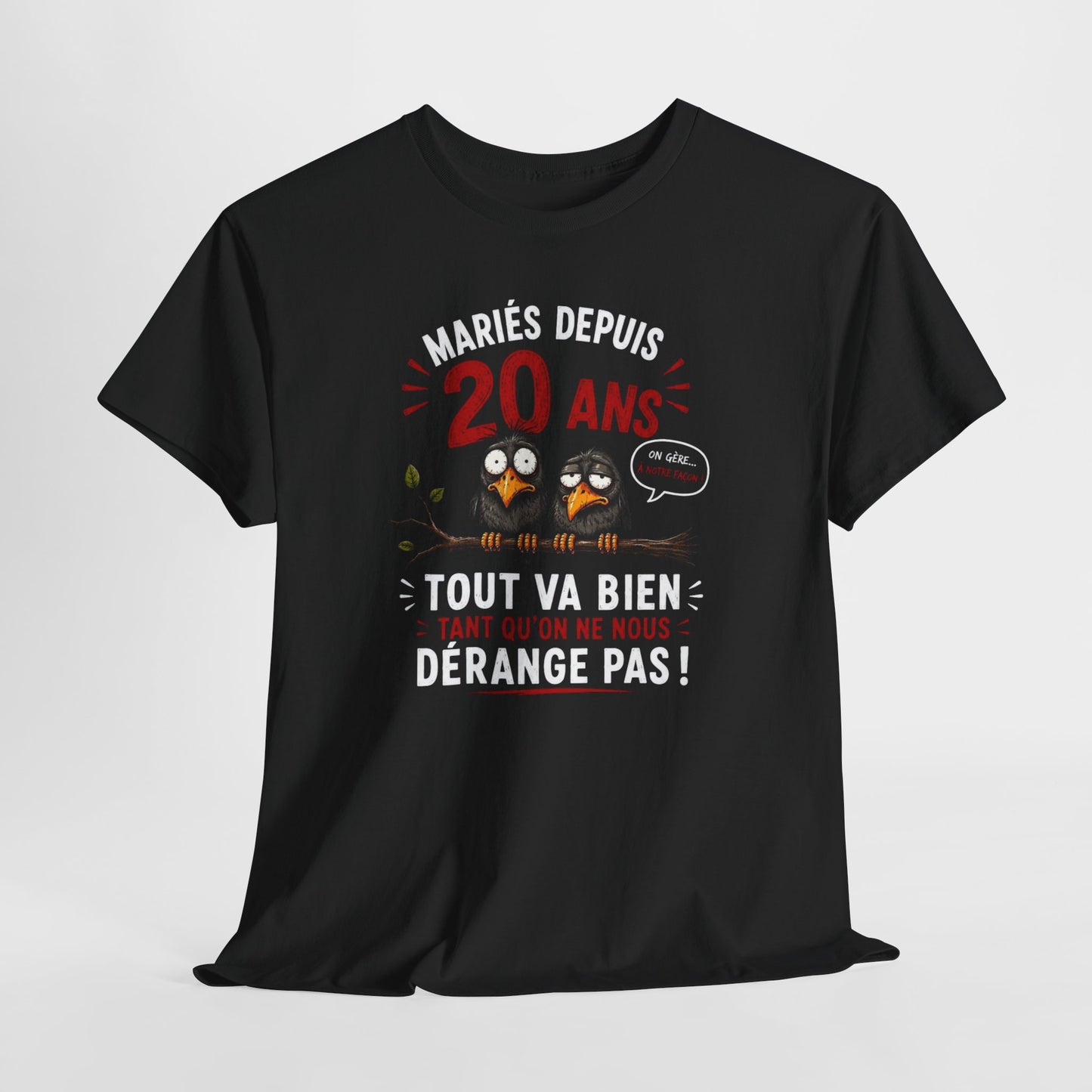 Tee-Shirt Homme Femme Mariés Depuis 20 Ans – Cadeau Anniversaire de Mariage Noces de Porcelaine – Humour Couple Original