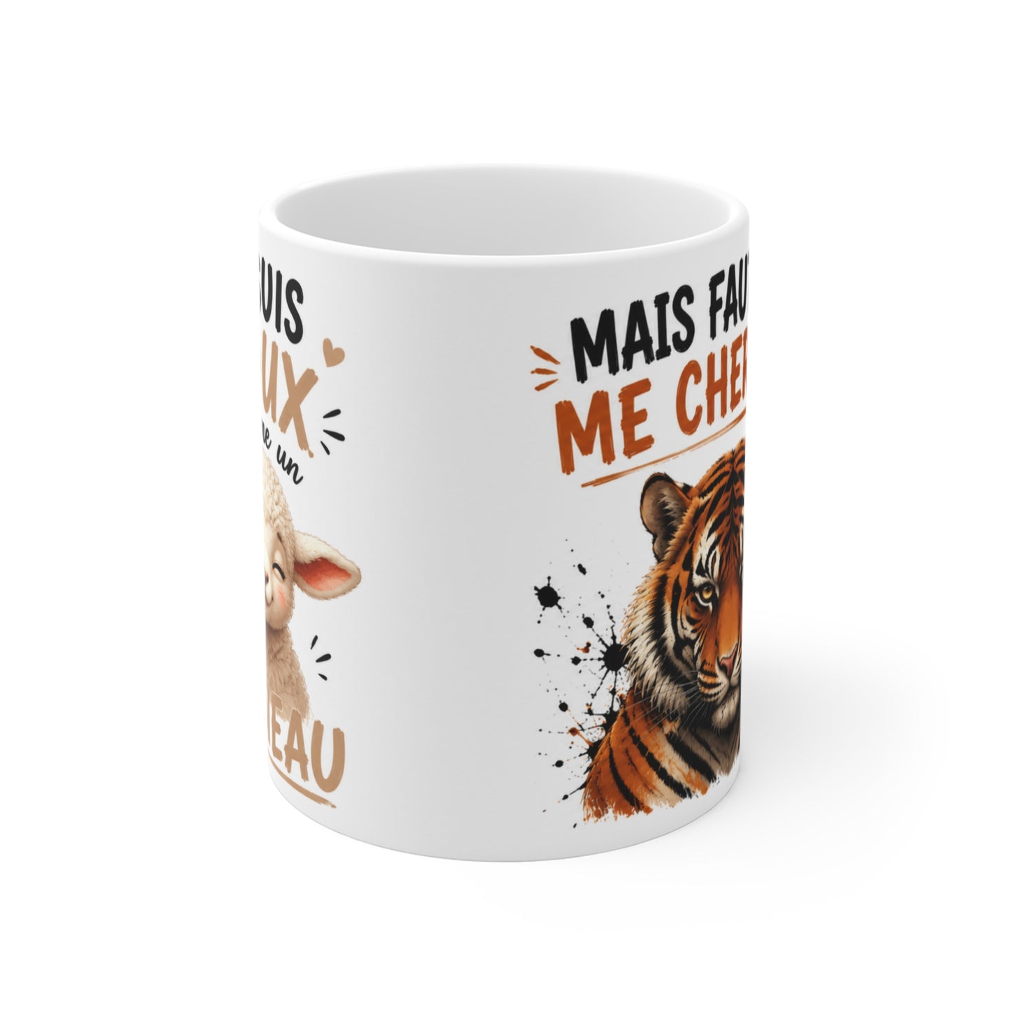 Tasse Je Suis Doux Comme Un Agneau Mais Faut Pas Me Chercher – Mug Humour Tigre Agneau – Cadeau Original Drôle 325ml