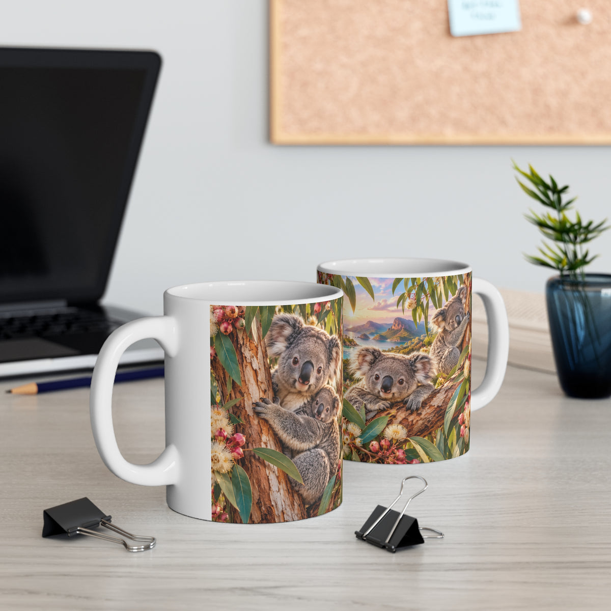 Mug Famille de Koalas dans les Eucalyptus – Tasse Animaux d’Australie avec Paysage Nature – Cadeau Original Amoureux des Koalas