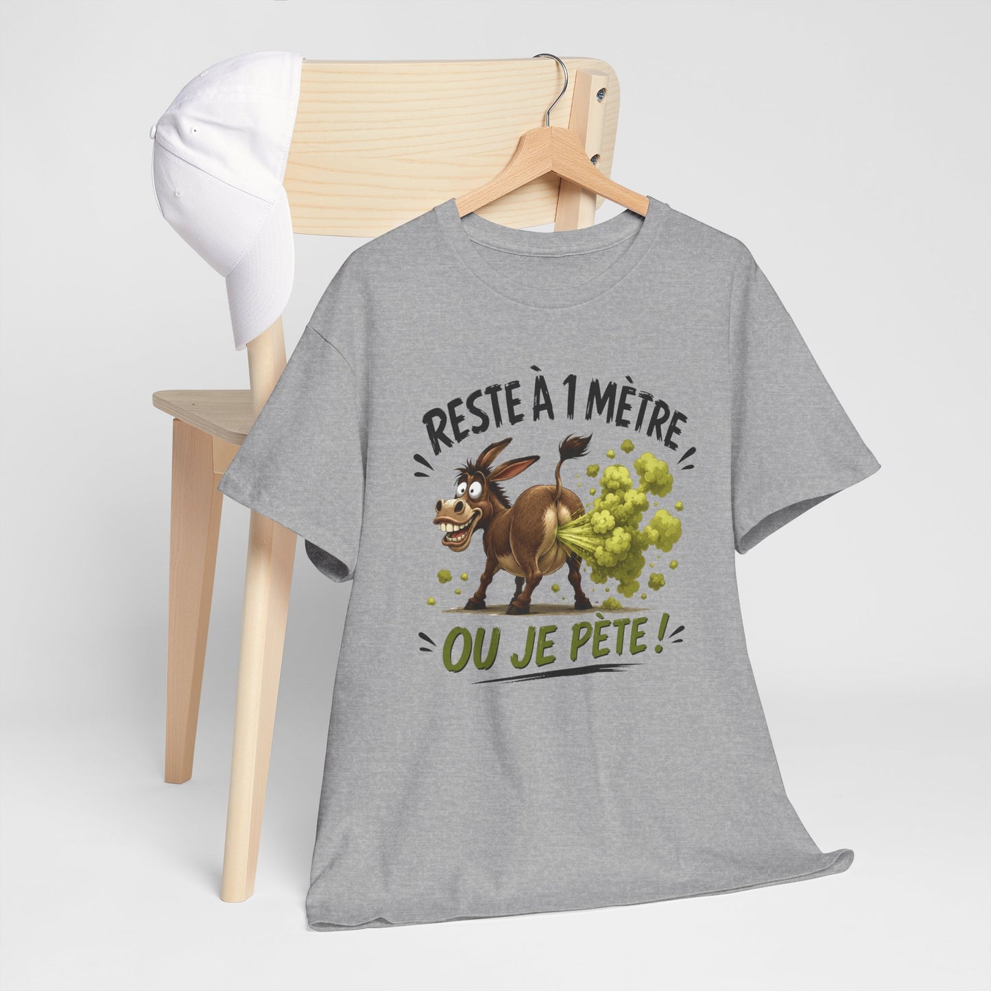 Tee-Shirt Humour Adulte Reste à 1 Mètre ou Je Pète – Âne Cartoon Drôle – Cadeau Homme Femme