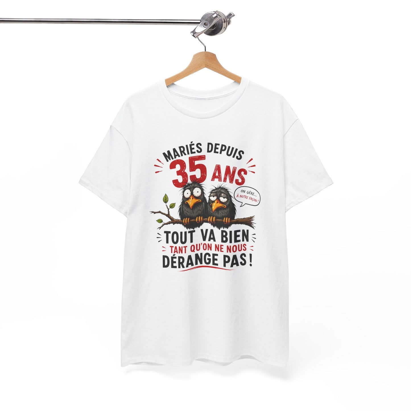 Tee-Shirt Homme Femme Mariés Depuis 35 Ans – Cadeau Anniversaire de Mariage Noces de Rubis – Humour Couple Original