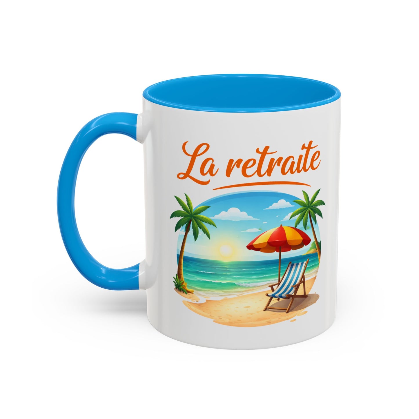 Mug Retraite Plage Tropicale – Tasse Vacances Soleil Mer Palmiers – Cadeau Départ Retraite Homme Femme – Céramique 325ml Noir Bleu Rouge