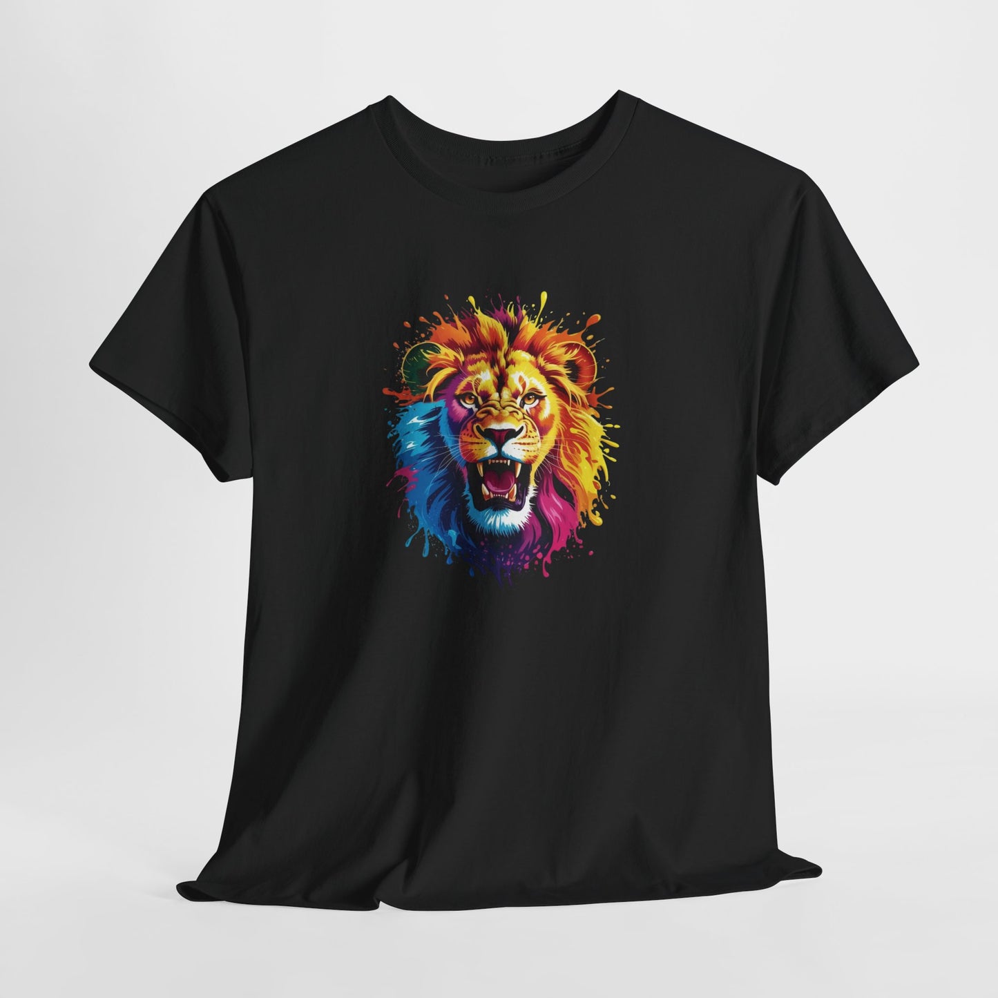 T-Shirt Lion Coloré – Tee Shirt Tête de Lion Art Dripping – Cadeau Animal Puissant Streetwear Noir Blanc Gris