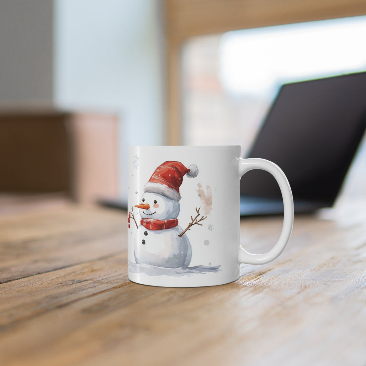 Mug Écureuil et Bonhomme de Neige – Tasse de Noël avec Sucre d’Orge Style Aquarelle – Cadeau Original Hiver Homme Femme